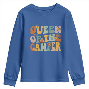 Camper Queen Youth Sweatshirt Retro Groovy Funny Women Girls RV Camping Lovers TS10 Royal Blue Print Your Wear