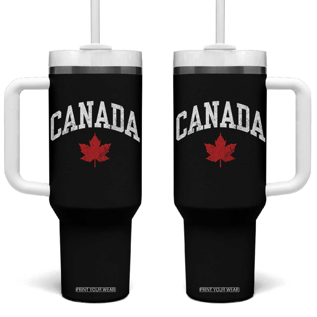 Canada Maple Leaf Tumbler With Handle Canadian Pride TS10 One Size: 40 oz Black Print Your Wear