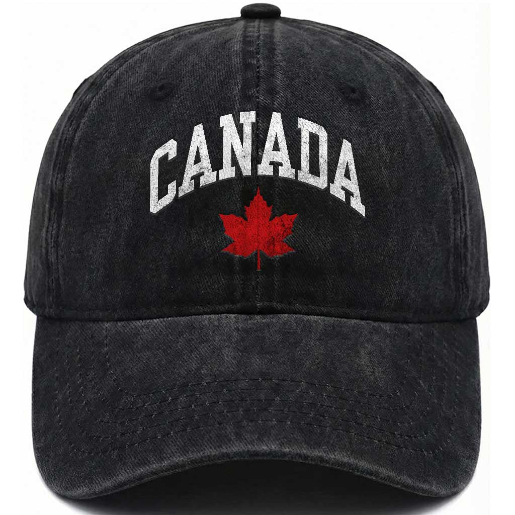 Canada Maple Leaf Washed Cotton Baseball Cap Canadian Pride TS10 Washed Cap Universal Fit Black Print Your Wear