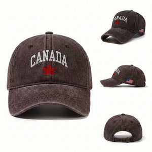 Canada Maple Leaf Washed Cotton Baseball Cap Canadian Pride TS10 Washed Cap Universal Fit Dark Brown Print Your Wear