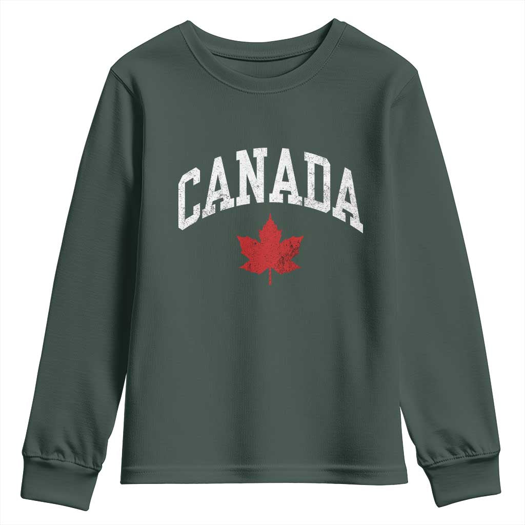 Canada Maple Leaf Youth Sweatshirt Canadian Pride TS10 Dark Forest Green Print Your Wear