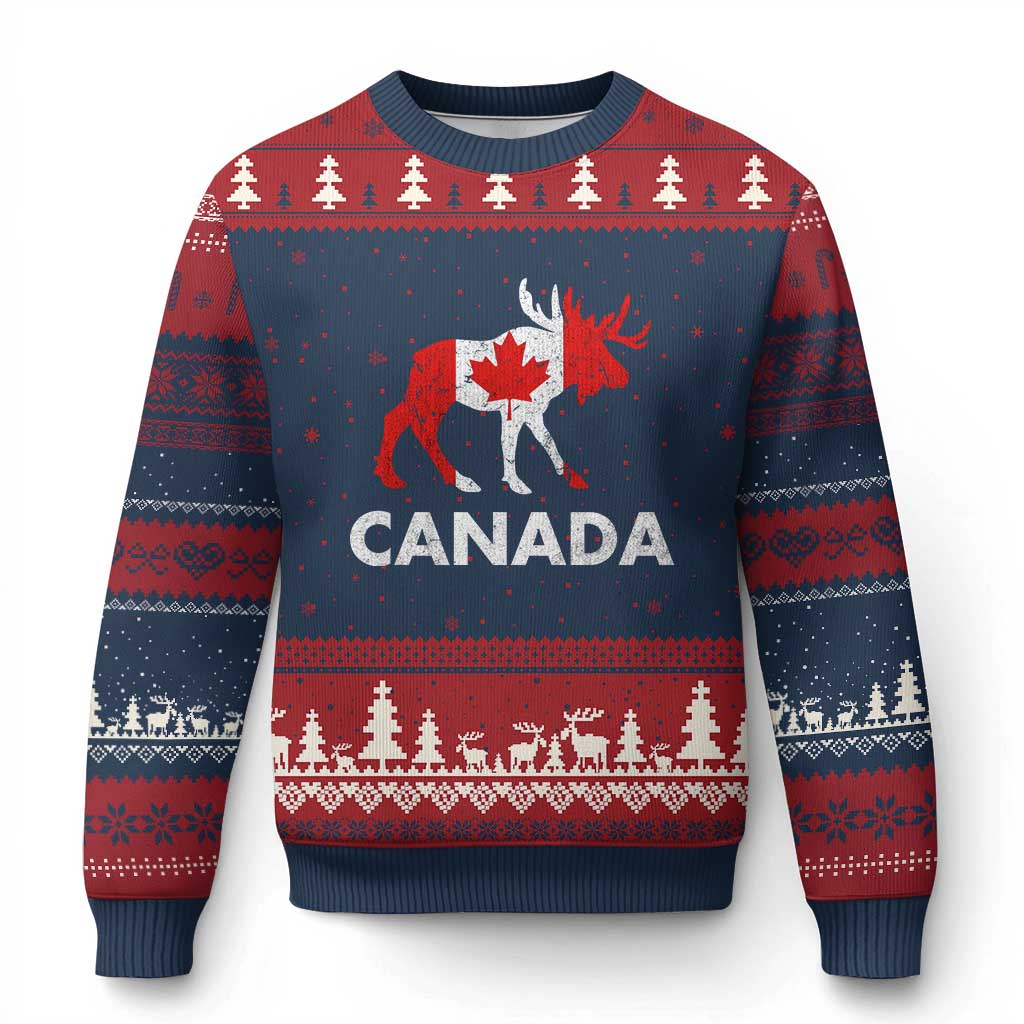 Canada Moose Maple Leaf Ugly Christmas Sweater Canadian Pride TS10 Navy Red Print Your Wear