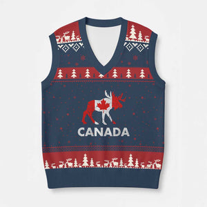 Canada Moose Maple Leaf V-Neck Knit Sweater Vest Canadian Pride TS10 Navy Red Print Your Wear