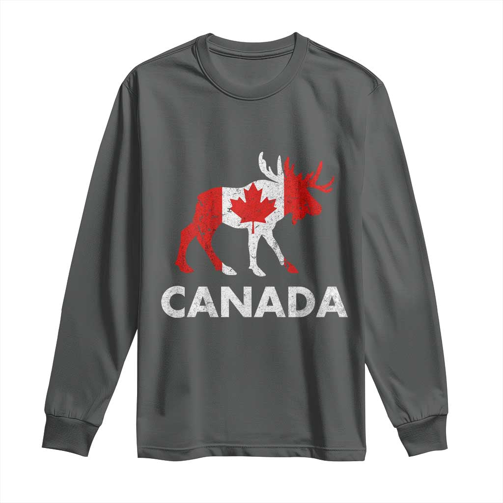 Canada Moose Maple Leaf Long Sleeve Shirt Canadian Pride TS10 Dark Heather Print Your Wear