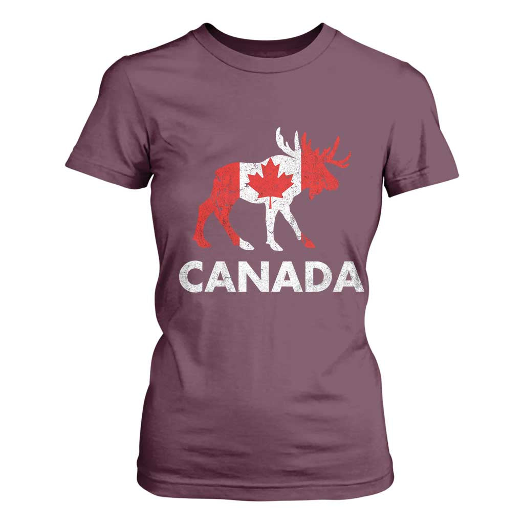Canada Moose Maple Leaf T Shirt For Women Canadian Pride TS10 Maroon Print Your Wear