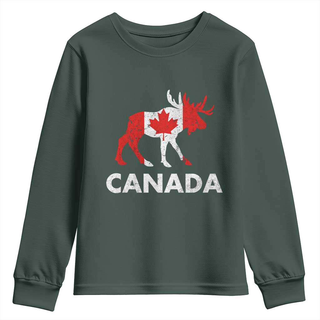 Canada Moose Maple Leaf Youth Sweatshirt Canadian Pride TS10 Dark Forest Green Print Your Wear