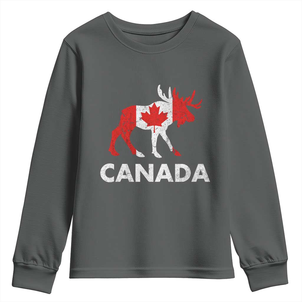 Canada Moose Maple Leaf Youth Sweatshirt Canadian Pride TS10 Dark Heather Print Your Wear