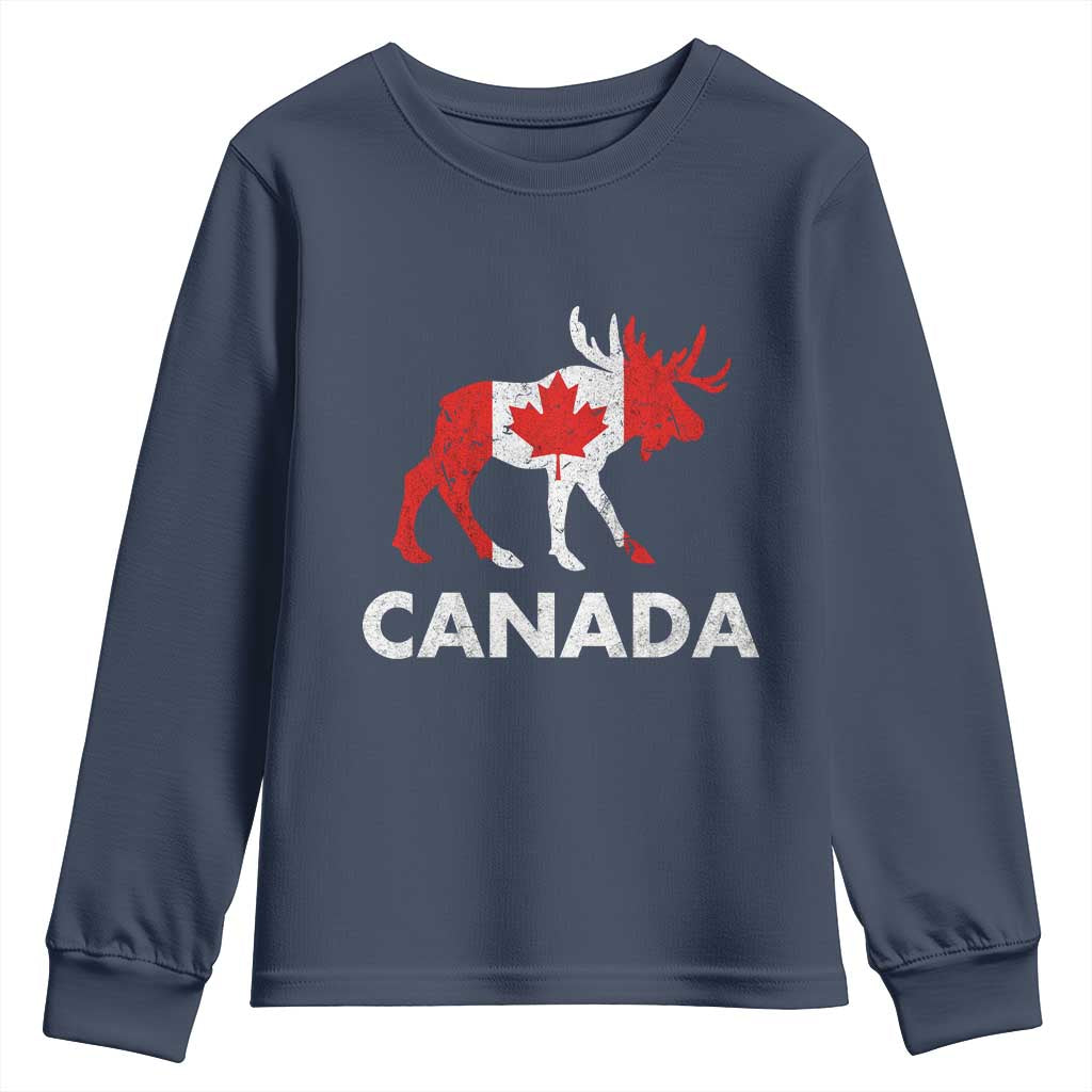 Canada Moose Maple Leaf Youth Sweatshirt Canadian Pride TS10 Navy Print Your Wear