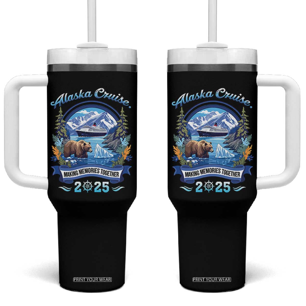 Alaska Cruising Tumbler With Handle Alaskan Cruisin Together Matching Family Cruise TS10 One Size: 40 oz Black Print Your Wear