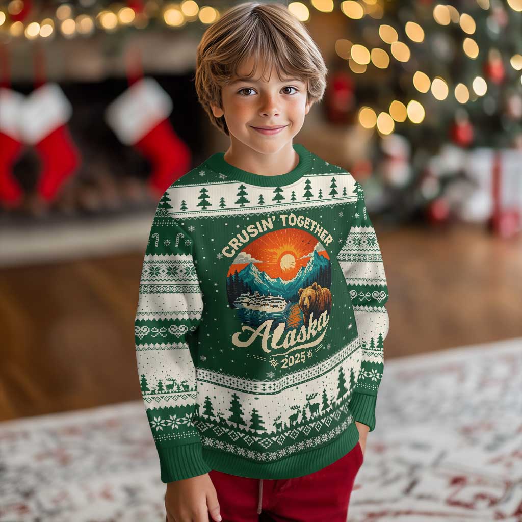 Alaska Cruise Ugly Christmas Sweater Retro Alaskan Cruisin Together Matching Family Cruise TS10 Forest Green Beige Print Your Wear