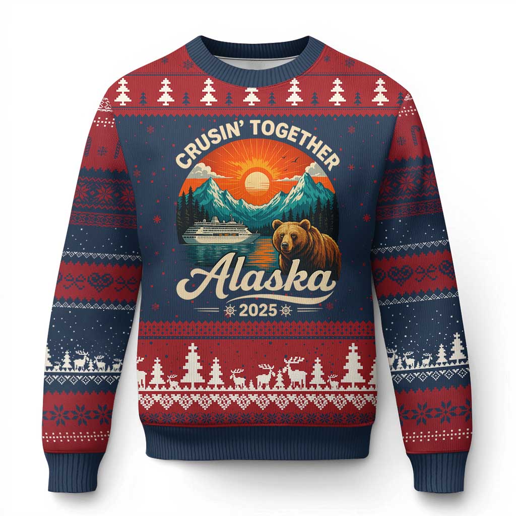 Alaska Cruise Ugly Christmas Sweater Retro Alaskan Cruisin Together Matching Family Cruise TS10 Navy Red Print Your Wear
