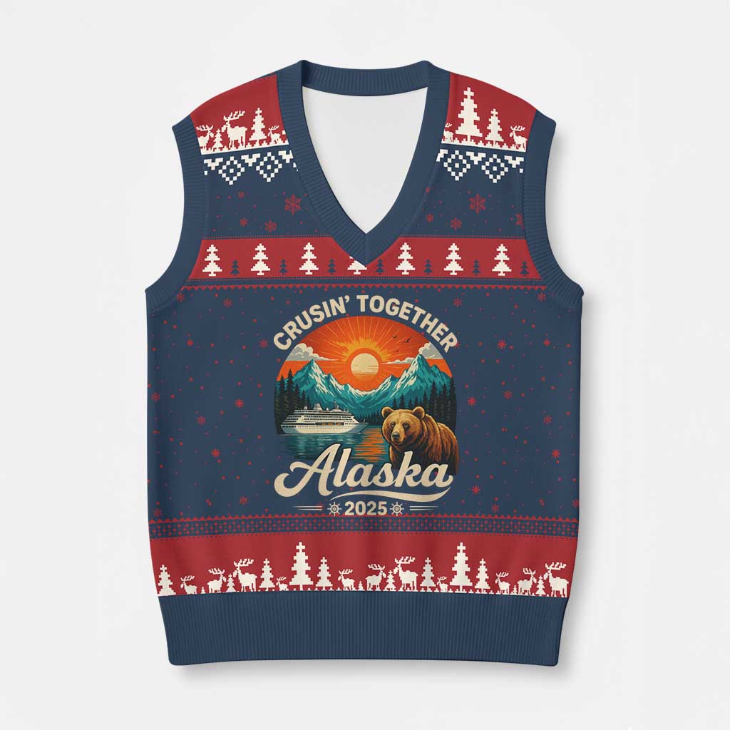 Alaska Cruise V-Neck Knit Sweater Vest Retro Alaskan Cruisin Together Matching Family Cruise TS10 Navy Red Print Your Wear