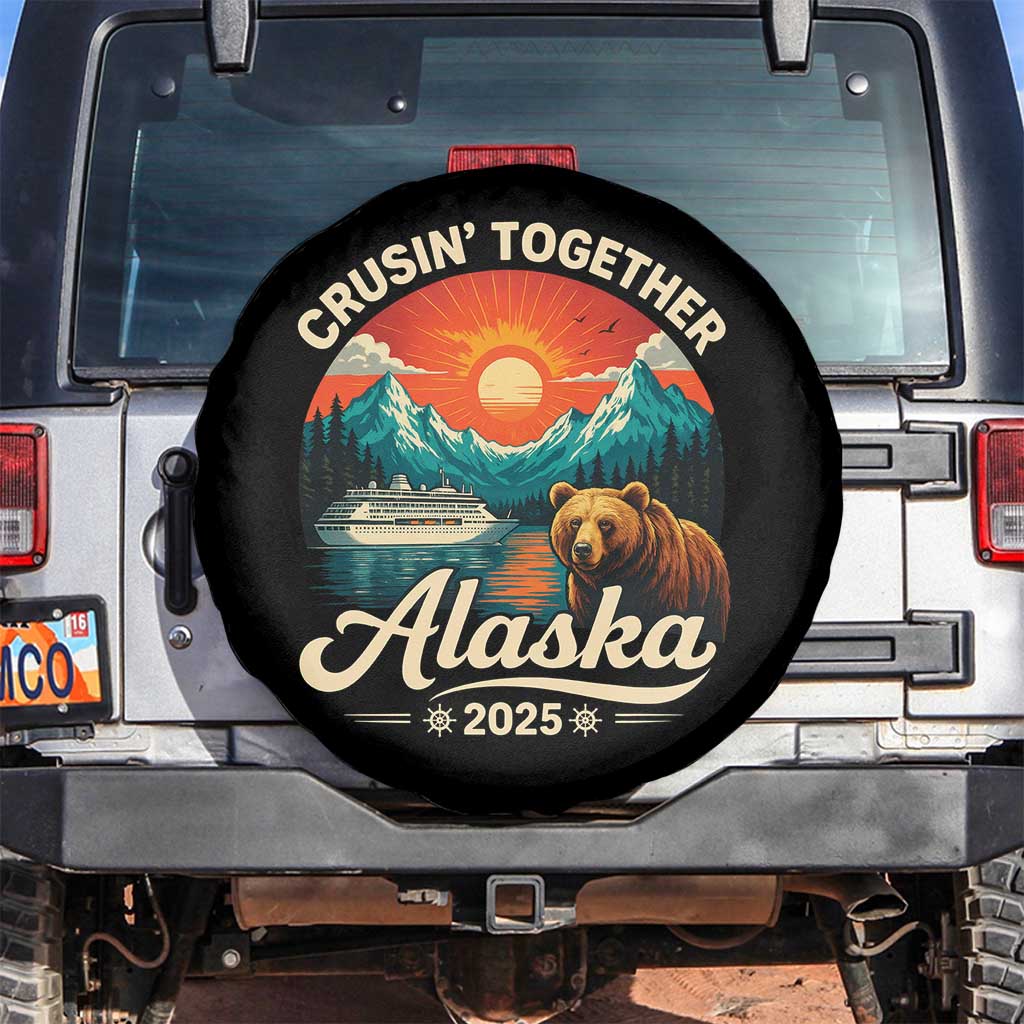 Alaska Cruise Spare Tire Cover Retro Alaskan Cruisin Together Matching Family Cruise TS10 No hole Black Print Your Wear