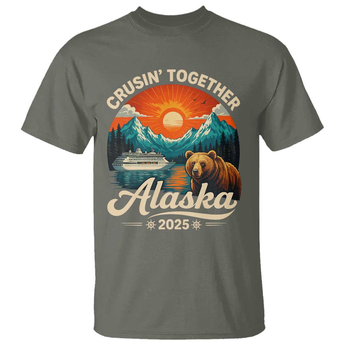 Alaska Cruise T Shirt Retro Alaskan Cruisin Together Matching Family Cruise TS10 Military Green Print Your Wear
