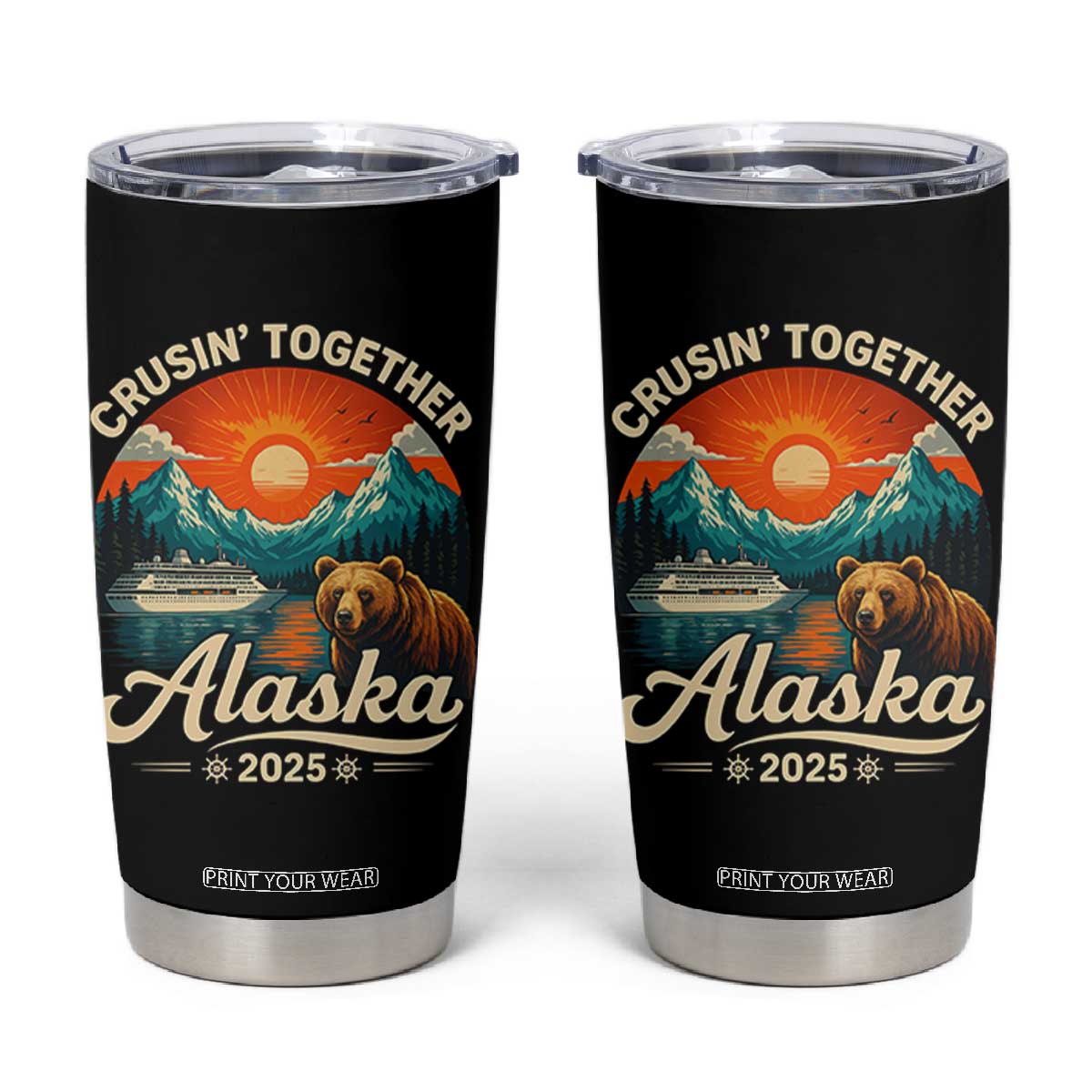 Alaska Cruise Tumbler Cup Retro Alaskan Cruisin Together Matching Family Cruise TS10 Black Print Your Wear