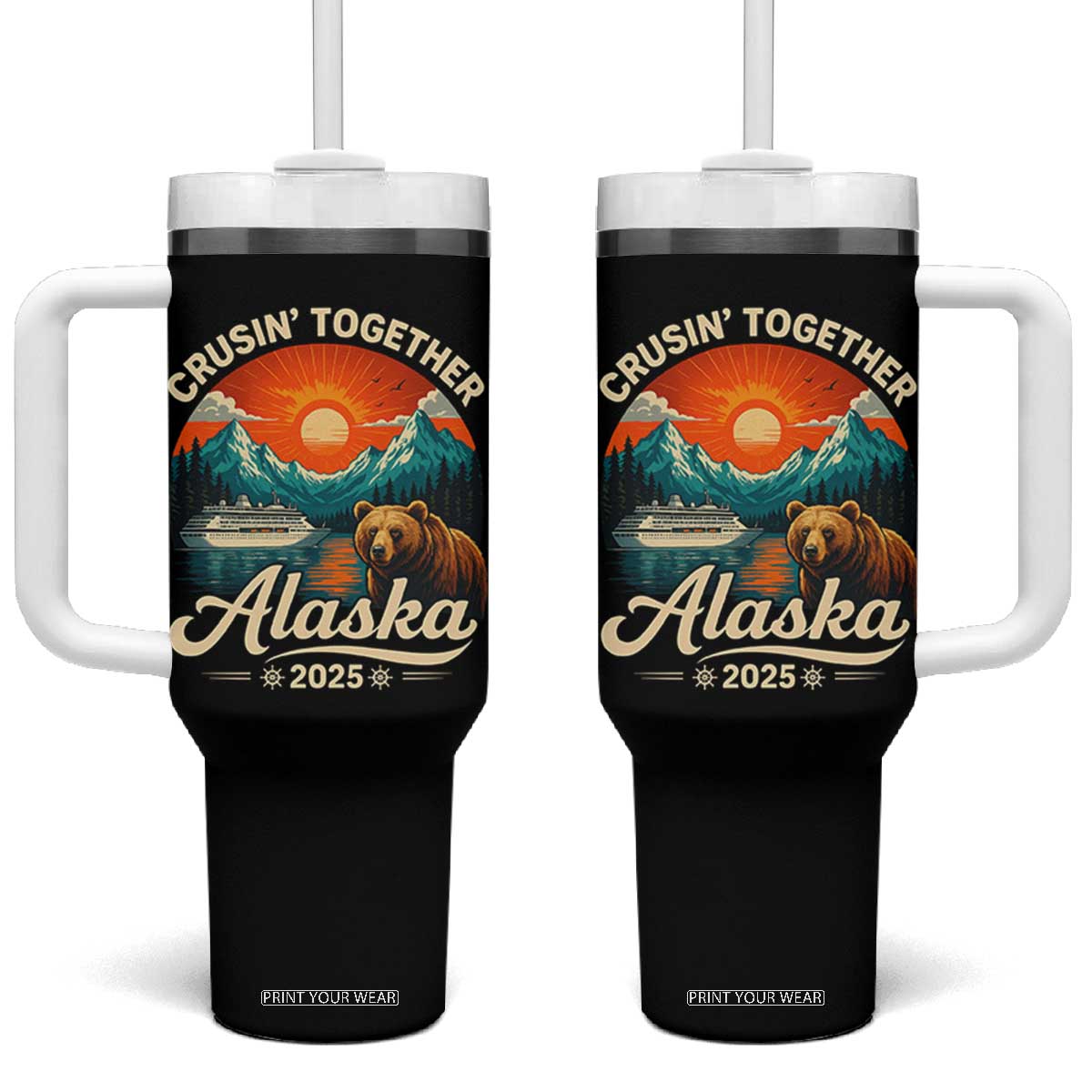 Alaska Cruise Tumbler With Handle Retro Alaskan Cruisin Together Matching Family Cruise TS10 One Size: 40 oz Black Print Your Wear