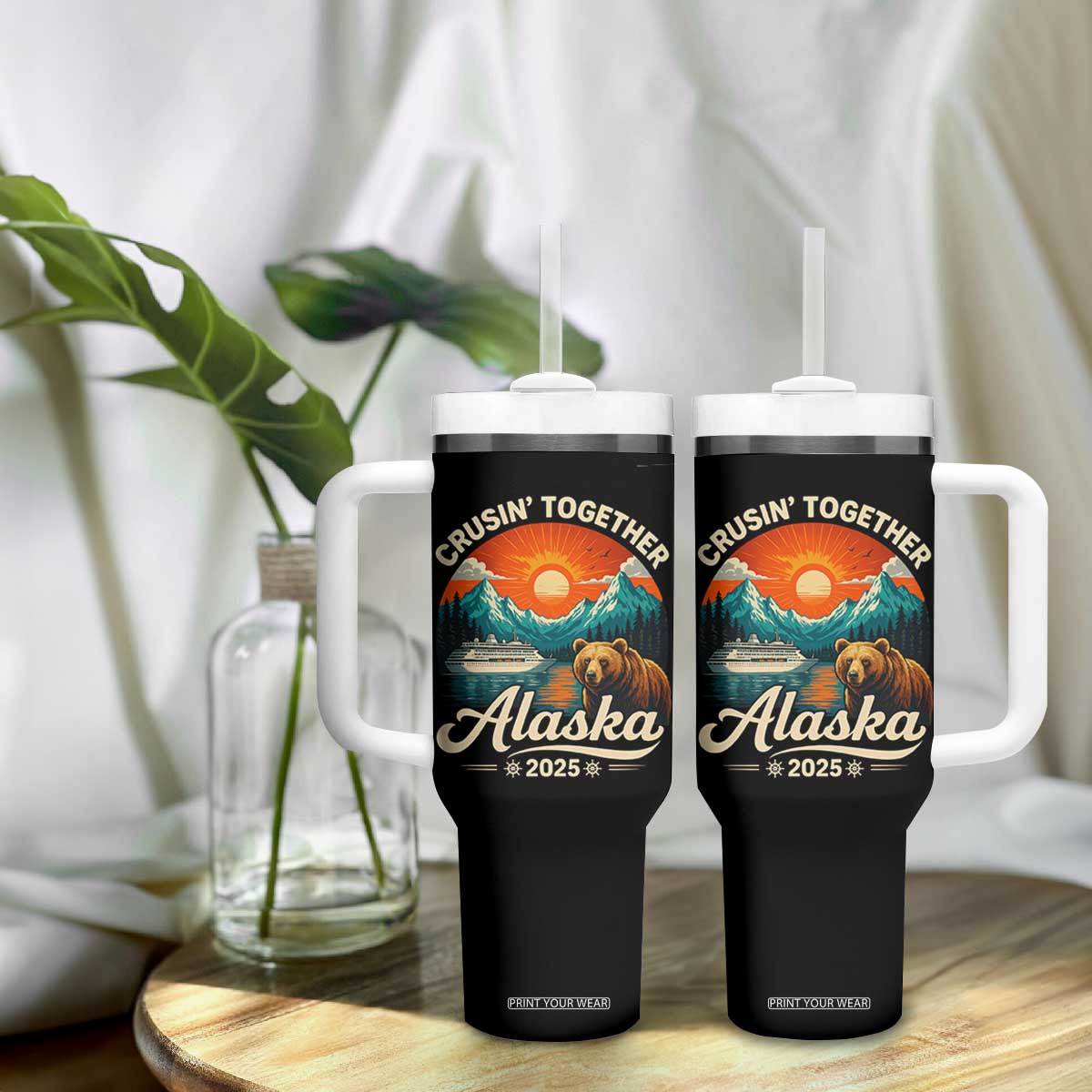 Alaska Cruise Tumbler With Handle Retro Alaskan Cruisin Together Matching Family Cruise TS10 Print Your Wear
