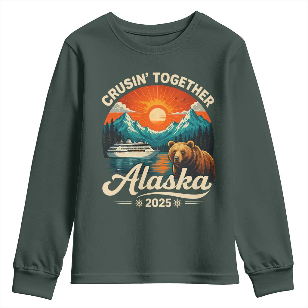 Alaska Cruise Youth Sweatshirt Retro Alaskan Cruisin Together Matching Family Cruise TS10 Dark Forest Green Print Your Wear