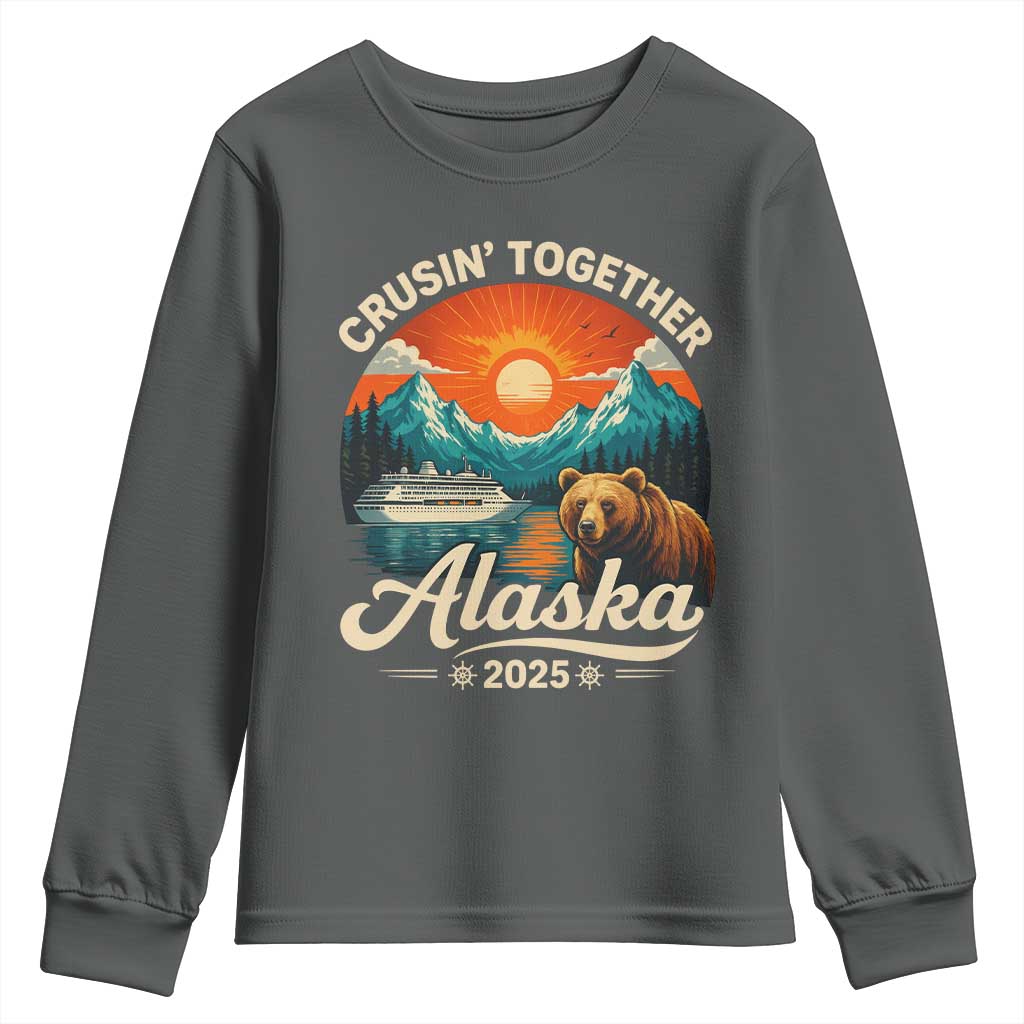 Alaska Cruise Youth Sweatshirt Retro Alaskan Cruisin Together Matching Family Cruise TS10 Dark Heather Print Your Wear