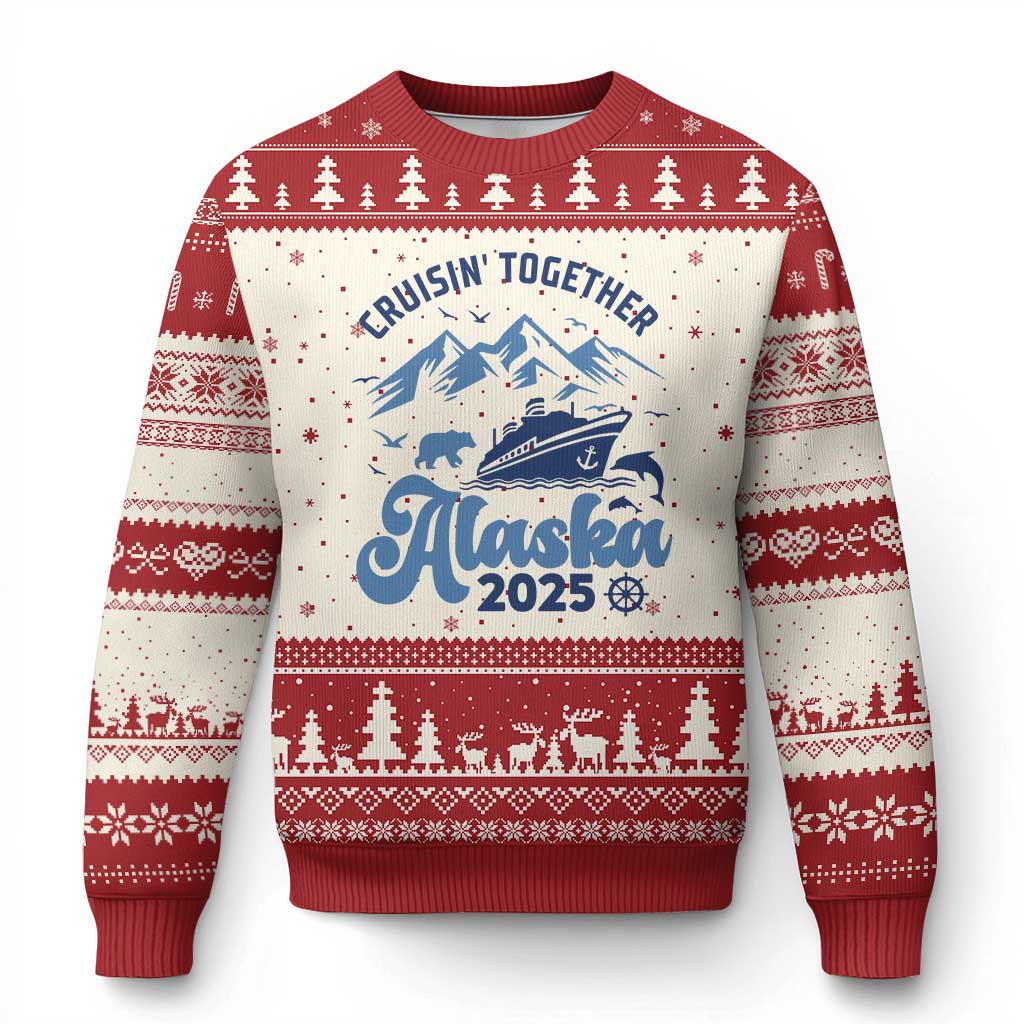 Alaska Cruise Ugly Christmas Sweater Cruisin Together Matching Family Cruise 2025 TS10 Beige Red Print Your Wear