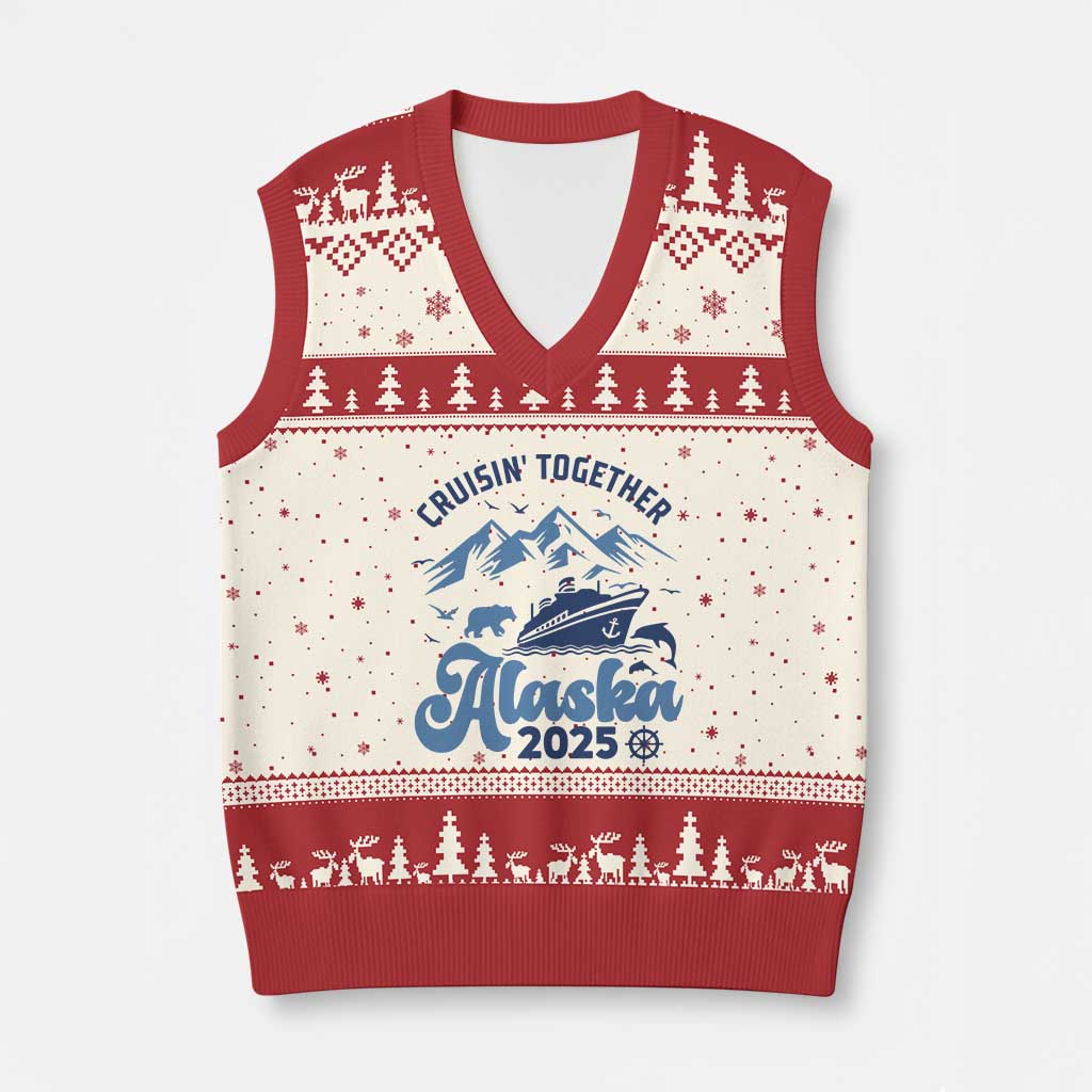 Alaska Cruise V-Neck Knit Sweater Vest Cruisin Together Matching Family Cruise 2025 TS10 Beige Red Print Your Wear
