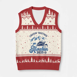 Alaska Cruise V-Neck Knit Sweater Vest Cruisin Together Matching Family Cruise 2025 TS10 Beige Red Print Your Wear