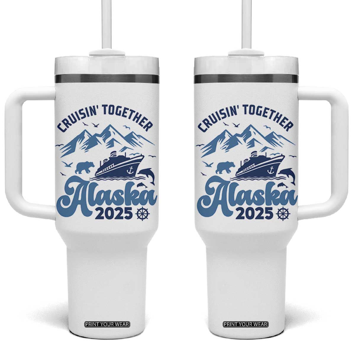 Alaska Cruise Tumbler With Handle Cruisin Together Matching Family Cruise 2025 TS10 One Size: 40 oz White Print Your Wear