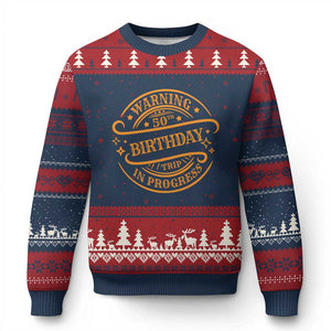 50th Birthday Trip Ugly Christmas Sweater Retro Funny Milestone Vacation TS10 Navy Red Print Your Wear