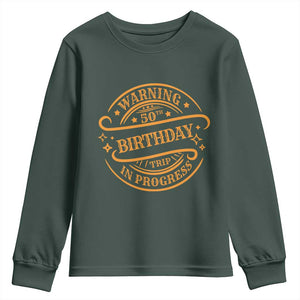 50th Birthday Trip Youth Sweatshirt Retro Funny Milestone Vacation TS10 Dark Forest Green Print Your Wear