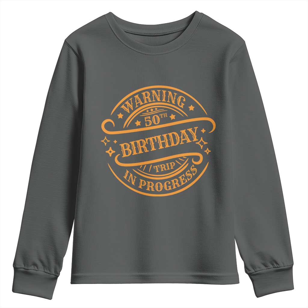 50th Birthday Trip Youth Sweatshirt Retro Funny Milestone Vacation TS10 Dark Heather Print Your Wear