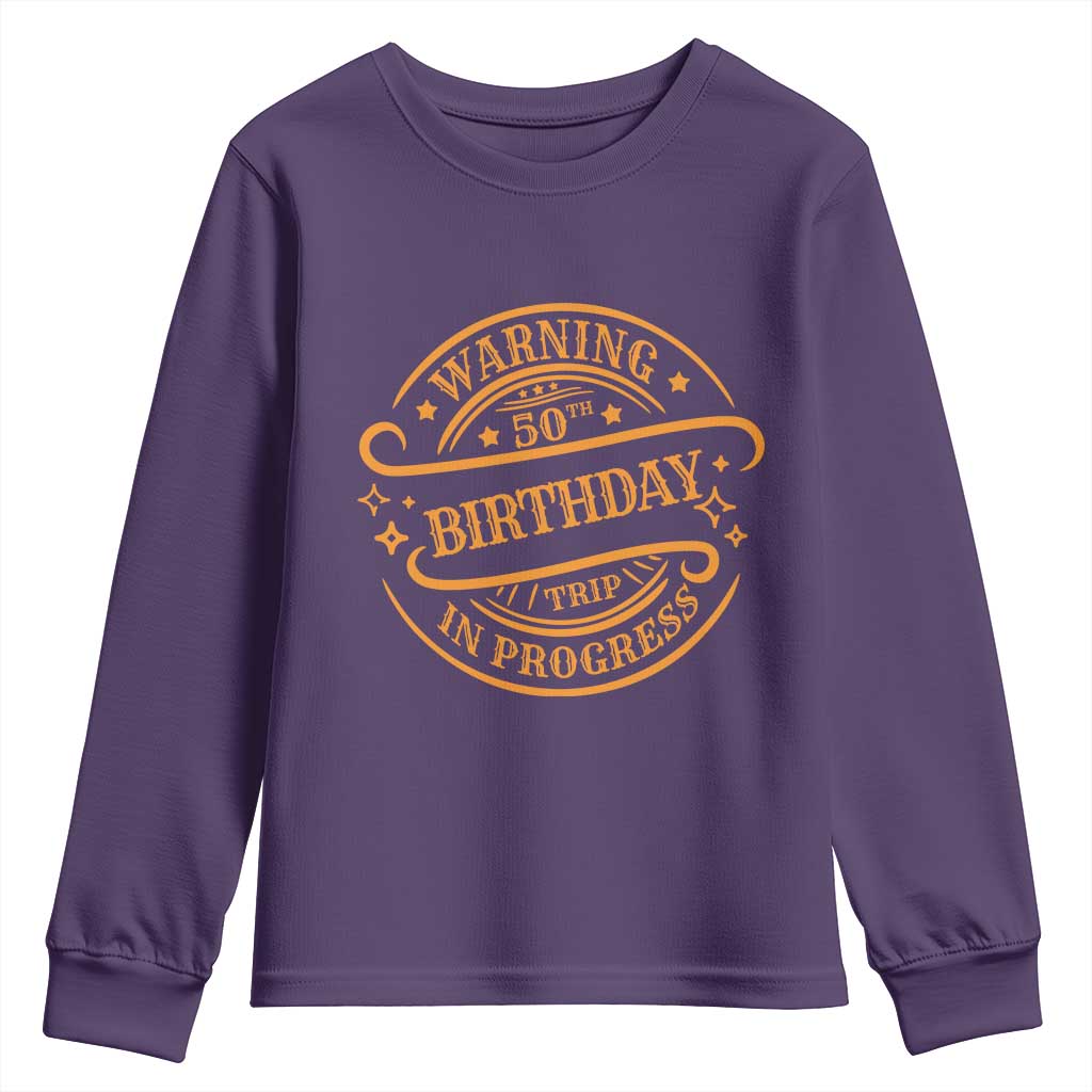 50th Birthday Trip Youth Sweatshirt Retro Funny Milestone Vacation TS10 Purple Print Your Wear