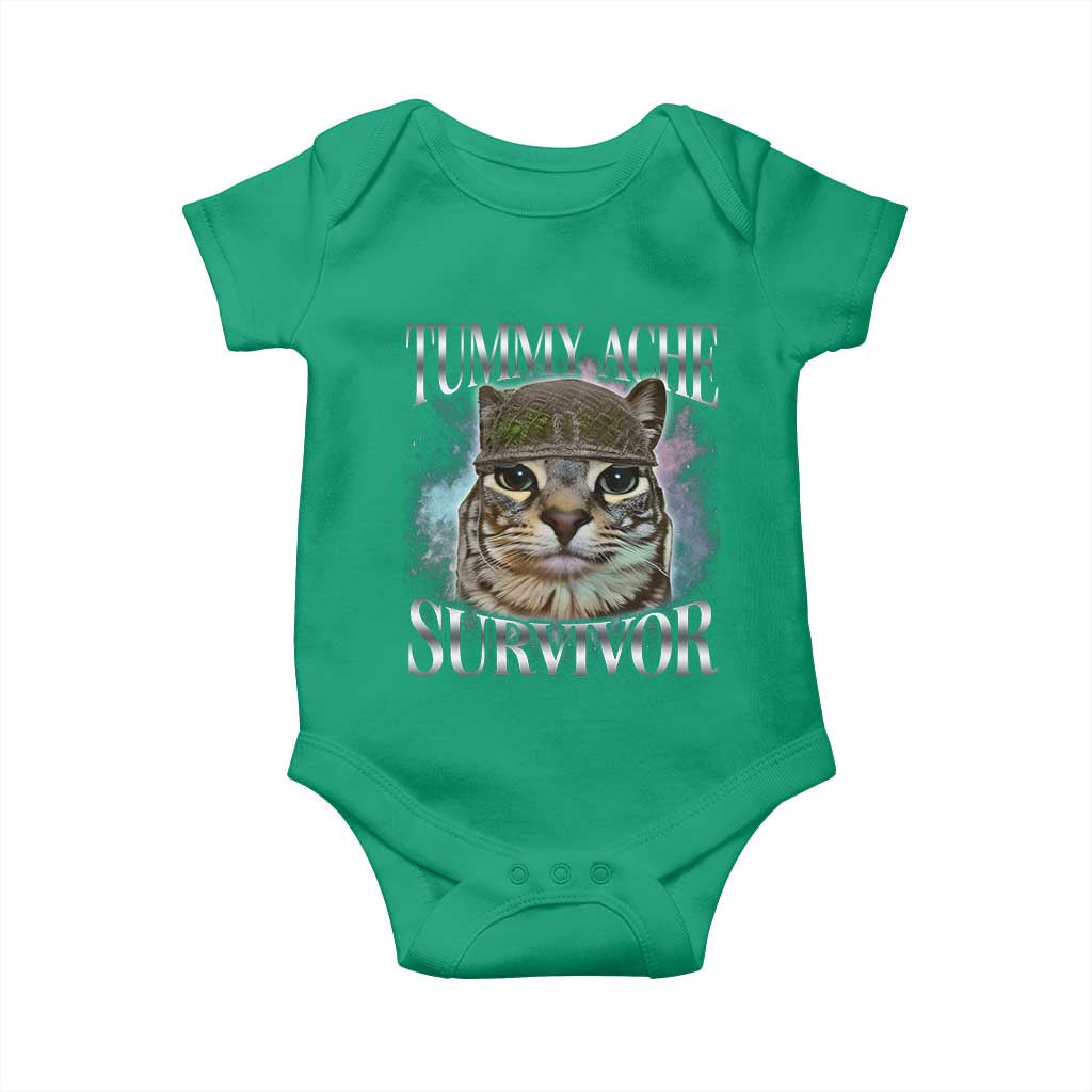 Tummy Ache Survivor Cat Meme Baby Onesie Vintage 90s Graphic Funny Stomach Issues Bootleg TS10 Irish Green Print Your Wear