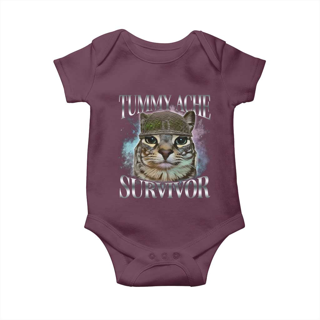 Tummy Ache Survivor Cat Meme Baby Onesie Vintage 90s Graphic Funny Stomach Issues Bootleg TS10 Maroon Print Your Wear