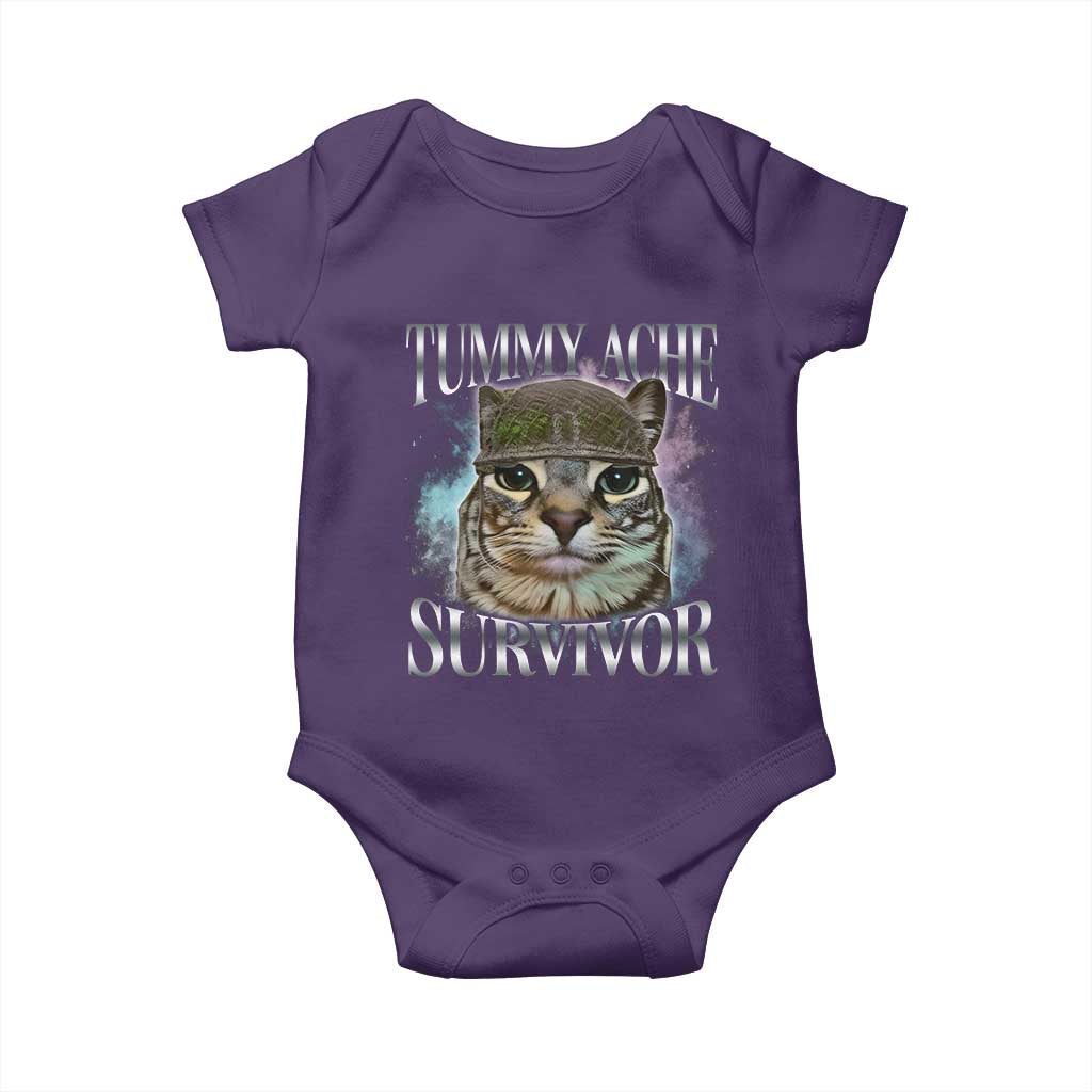 Tummy Ache Survivor Cat Meme Baby Onesie Vintage 90s Graphic Funny Stomach Issues Bootleg TS10 Purple Print Your Wear