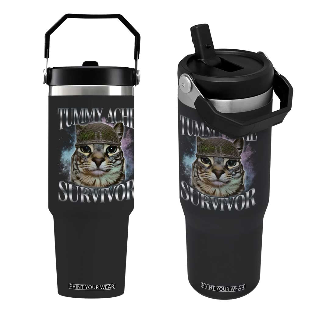 Tummy Ache Survivor Cat Meme Flip Straw Tumbler Vintage 90s Graphic Funny Stomach Issues Bootleg TS10 One Size: 30 oz Black Print Your Wear