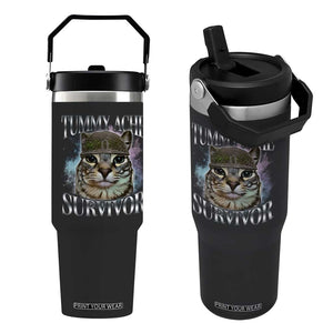 Tummy Ache Survivor Cat Meme Flip Straw Tumbler Vintage 90s Graphic Funny Stomach Issues Bootleg TS10 One Size: 30 oz Black Print Your Wear
