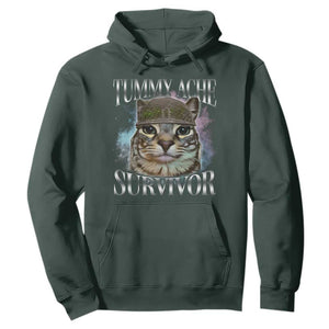 Tummy Ache Survivor Cat Meme Hoodie Vintage 90s Graphic Funny Stomach Issues Bootleg TS10 Dark Forest Green Print Your Wear