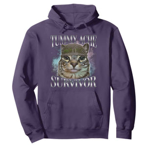 Tummy Ache Survivor Cat Meme Hoodie Vintage 90s Graphic Funny Stomach Issues Bootleg TS10 Purple Print Your Wear