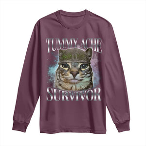 Tummy Ache Survivor Cat Meme Long Sleeve Shirt Vintage 90s Graphic Funny Stomach Issues Bootleg TS10 Maroon Print Your Wear