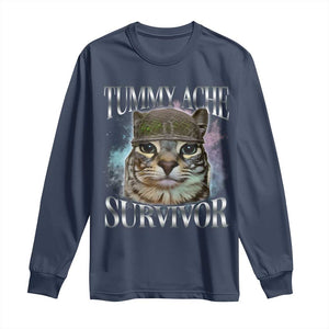 Tummy Ache Survivor Cat Meme Long Sleeve Shirt Vintage 90s Graphic Funny Stomach Issues Bootleg TS10 Navy Print Your Wear