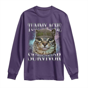 Tummy Ache Survivor Cat Meme Long Sleeve Shirt Vintage 90s Graphic Funny Stomach Issues Bootleg TS10 Purple Print Your Wear