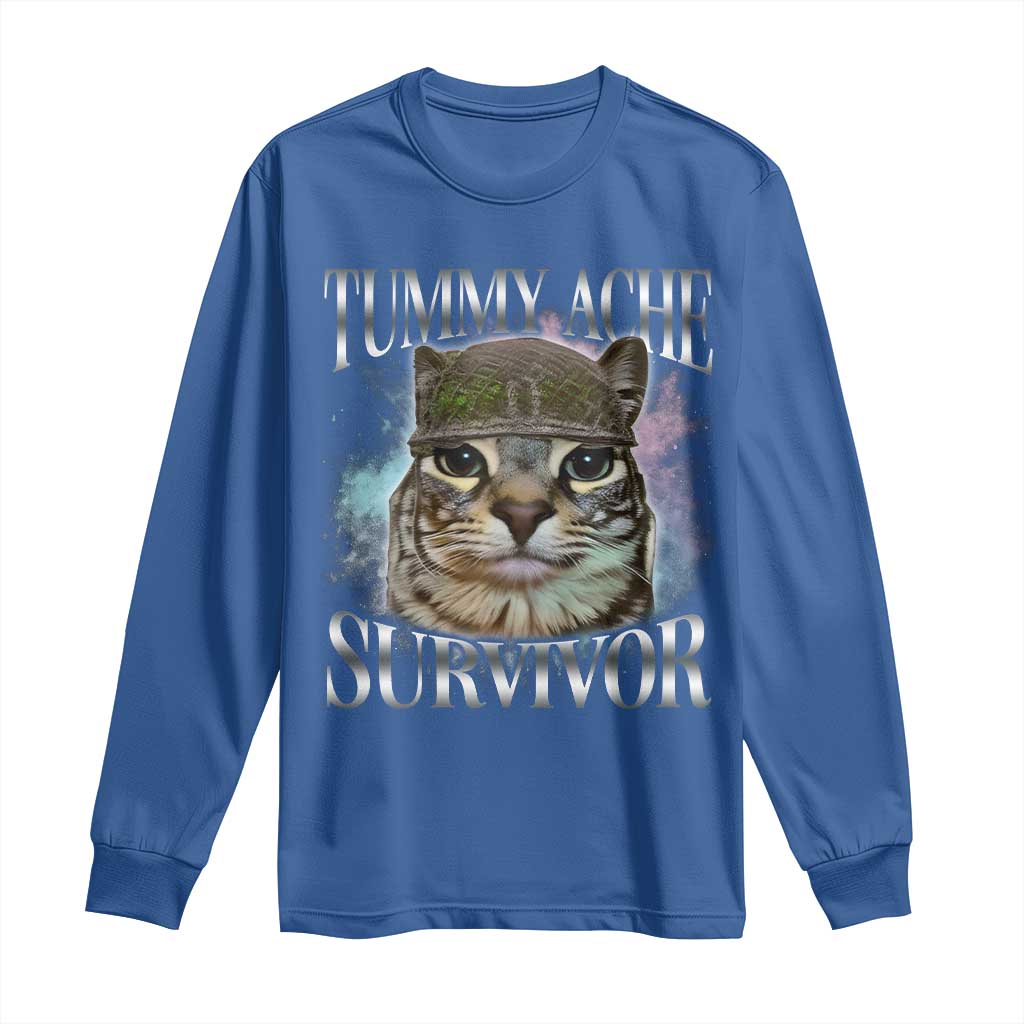 Tummy Ache Survivor Cat Meme Long Sleeve Shirt Vintage 90s Graphic Funny Stomach Issues Bootleg TS10 Royal Blue Print Your Wear