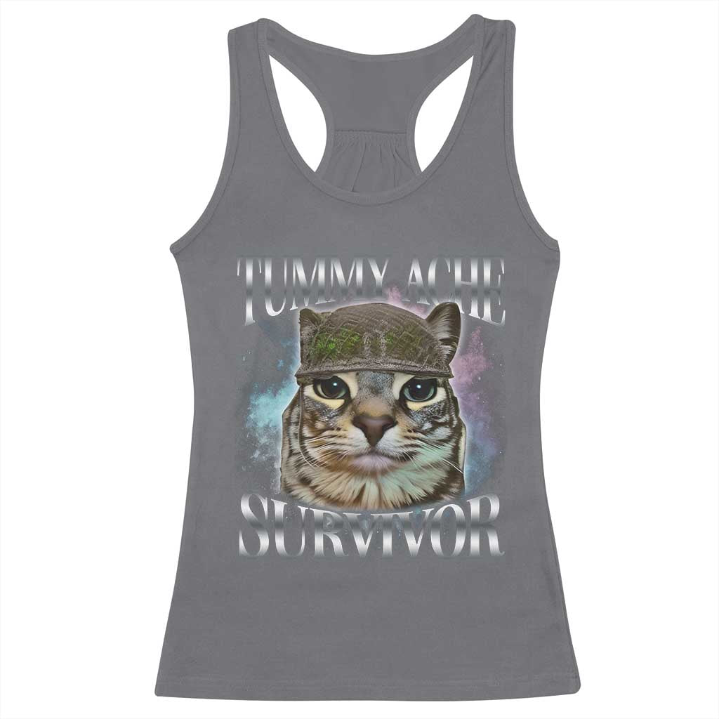 Tummy Ache Survivor Cat Meme Racerback Tank Top Vintage 90s Graphic Funny Stomach Issues Bootleg TS10 Charcoal Print Your Wear