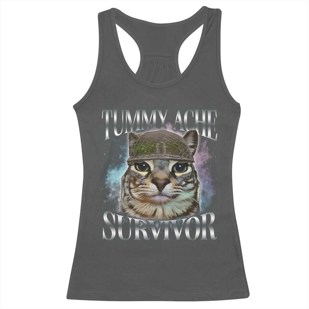 Tummy Ache Survivor Cat Meme Racerback Tank Top Vintage 90s Graphic Funny Stomach Issues Bootleg TS10 Dark Heather Print Your Wear