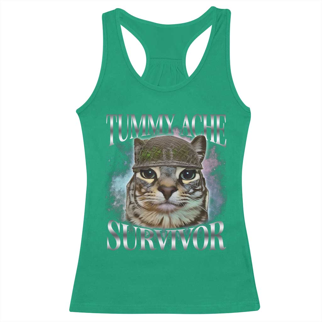 Tummy Ache Survivor Cat Meme Racerback Tank Top Vintage 90s Graphic Funny Stomach Issues Bootleg TS10 Irish Green Print Your Wear