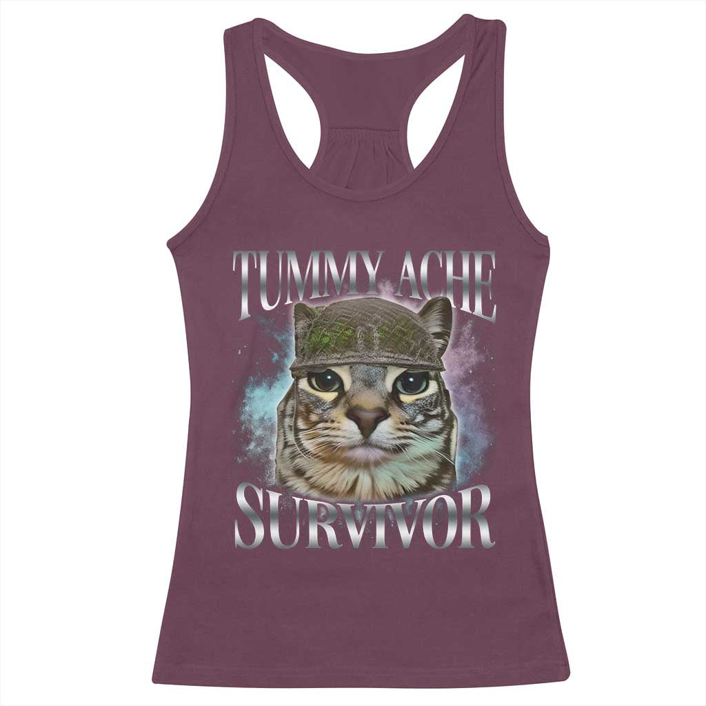 Tummy Ache Survivor Cat Meme Racerback Tank Top Vintage 90s Graphic Funny Stomach Issues Bootleg TS10 Maroon Print Your Wear
