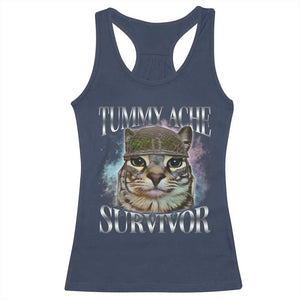 Tummy Ache Survivor Cat Meme Racerback Tank Top Vintage 90s Graphic Funny Stomach Issues Bootleg TS10 Navy Print Your Wear