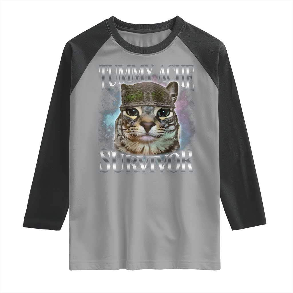 Tummy Ache Survivor Cat Meme Raglan Shirt Vintage 90s Graphic Funny Stomach Issues Bootleg TS10 Sport Gray Black Print Your Wear