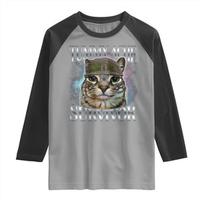 Tummy Ache Survivor Cat Meme Raglan Shirt Vintage 90s Graphic Funny Stomach Issues Bootleg TS10 Sport Gray Black Print Your Wear