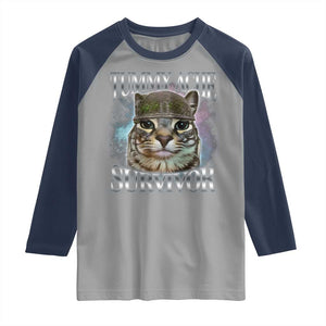 Tummy Ache Survivor Cat Meme Raglan Shirt Vintage 90s Graphic Funny Stomach Issues Bootleg TS10 Sport Gray Navy Print Your Wear